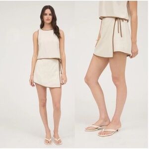 The Workshop Matching Set Contrast Trim Wrap Linen Mini Skort Skirt and Top